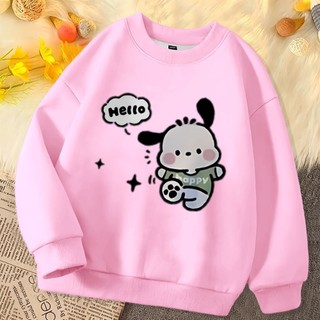 Pochacco Chó Hoạt Hình Trẻ Em Áo Cổ Tròn Dài Tay Dễ Thương Chó Con Chui Đầu Ấm Áp Mùa Đông Thường Ngày Trang Phục