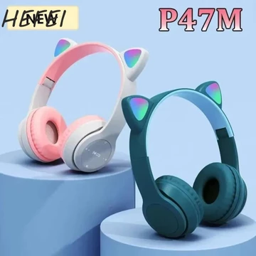 Tai nghe không dây tai mèo HEFEI, Tai nghe Bluetooth tai mèo phát sáng có thể gập lại, Tai nghe bảo vệ chuyển màu Bluetooth thời trang Tai nghe máy tính Máy nghe MP3