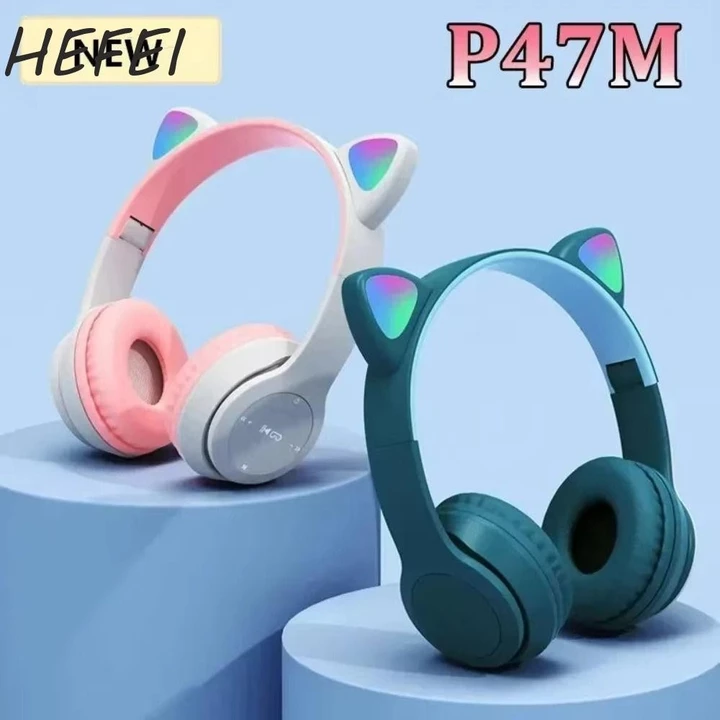 Tai nghe không dây tai mèo HEFEI, Tai nghe Bluetooth tai mèo phát sáng có thể gập lại, Tai nghe bảo vệ chuyển màu Bluetooth thời trang Tai nghe máy tính Máy nghe MP3
