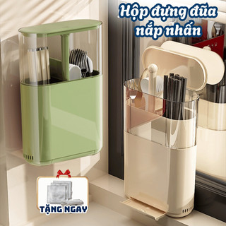 Hộp Đựng Đũa Muỗng Thìa Có Nắp Nhấn Tự Động, Hộp Đựng Dụng Cụ Nhà Bếp Chống Bụi, Chống Nước