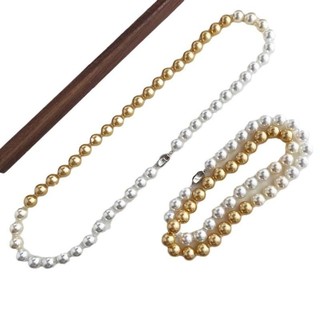 [ DAISYN ] N1015 vòng cổ ngọc trai mix trắng vàng 60cm, dây chuyền ngọc trai nhân tạo , chuỗi hạt ngọc