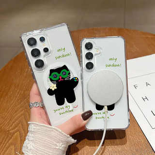 Ốp điện thoại chống sốc họa tiết mèo đen S23Ultra có thể so sánh cho Samsung s20fe S21 S21PLUS S22 S23 S24 Vỏ siêu chống sốc S25 Plus S25ultra