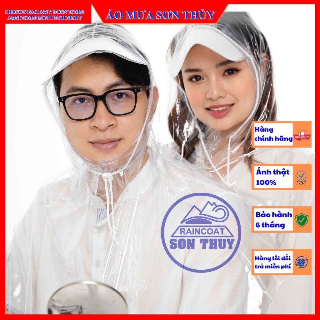 Áo mưa trong suốt 2 MŨ TRONG SUỐT Sơn Thủy PVC freesize aomuasonthuyhn