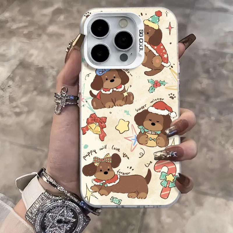 Ốp Lưng iPhone Hình Cún Nâu Giáng Sinh Dễ Thương - Tương Thích 16/15/14/13/12/11 Pro Max, XS Max, X