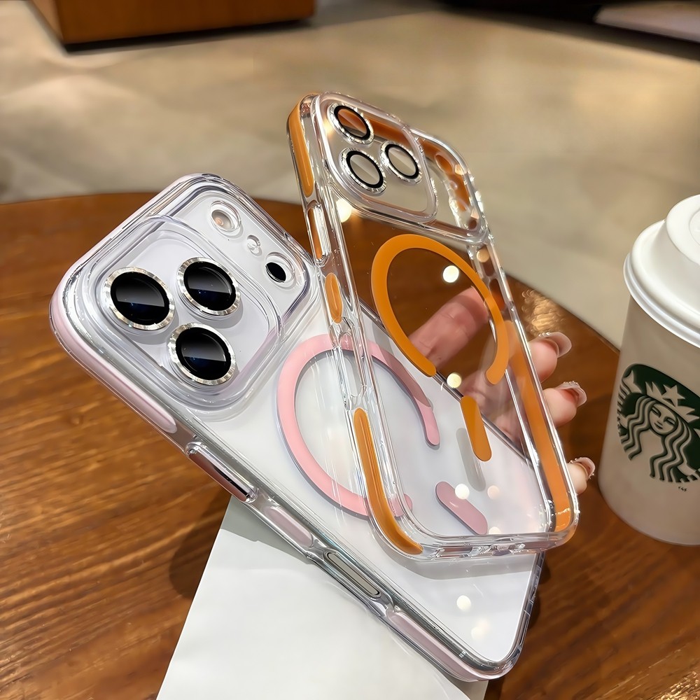 Ốp điện thoại từ tính trong suốt hai tông màu cho iPhone Air 17 pro max 16 13 14 15 pro max 15 16 plus Bảo vệ ống kính chống rơi Vỏ cứng bảo vệ điện thoại
