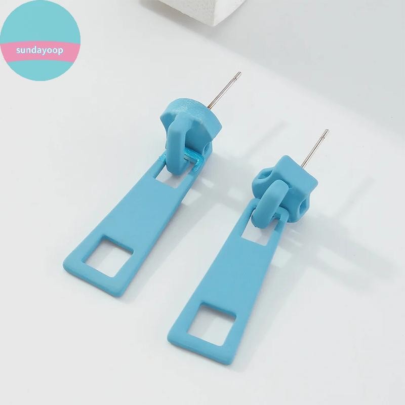 SUND Cá Tính Dây Kéo Bông Tai Trang Sức Thời Trang Cho Nữ Bông Tai Bất Thường Hình Học Tai Nhẫn Hip Hop Xuyên Trang Sức VN