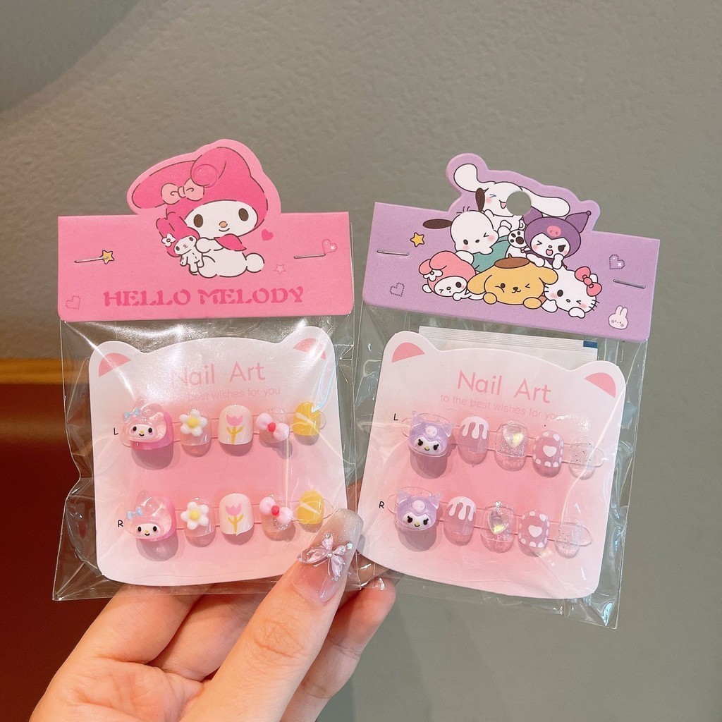 Hộp 10 móng tay giả 3D Kurumi – miếng dán móng cho bé gái, phụ kiện làm đẹp dễ thương 🎀 FREESHIP 🎀