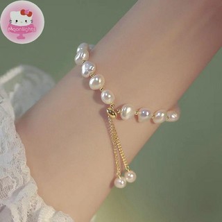 Moonlights Thanh Lịch - Vòng tay nữ đá quý baroque và ngọc trai đính hạt, điều chỉnh được, trang sức tiệc sinh nhật ngọt ngào