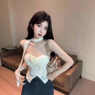 Pure Desire Ren Tube Top nữ ngọt ngào, thiết kế ôm body, dây cổ áo vest ngắn phù hợp mùa hè