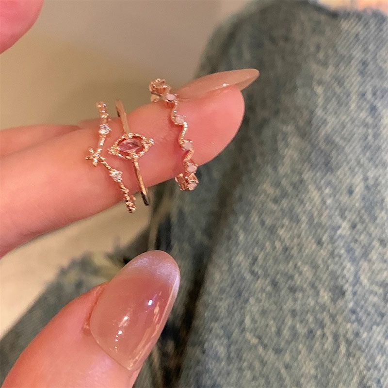 Nhẫn nữ zircon màu vàng hồng ngọt ngào, điều chỉnh size phù hợp