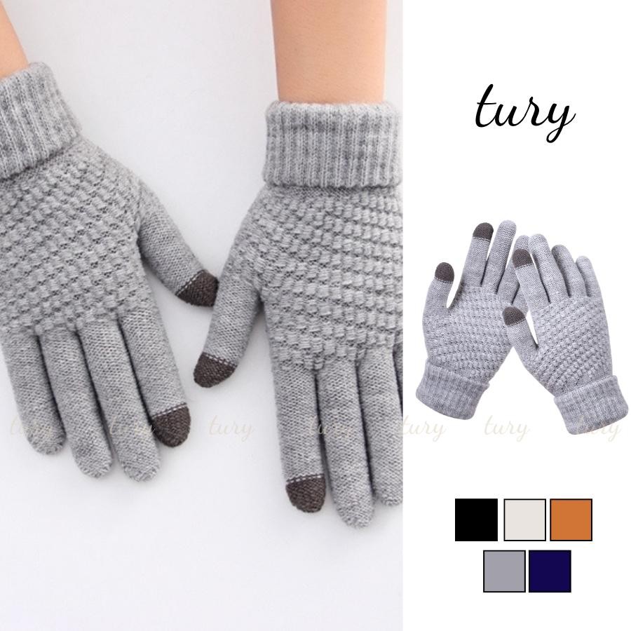 Găng tay len unisex nam nữ - Tury -  Găng tay giữ ấm cảm ứng điện thoại họa tiết trơn thời trang thu đông - GT001