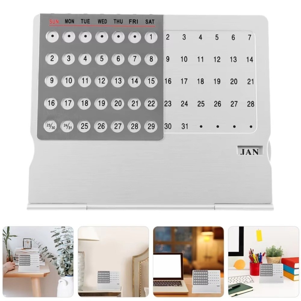 Lịch để bàn HIGHVIEWLS, Lịch vạn niên có thể điều chỉnh bằng hợp kim nhôm, Sử dụng lặp đi lặp lại sáng tạo Thiết lập thủ công Mini đứng hàng tháng Lịch để bàn tại nhà