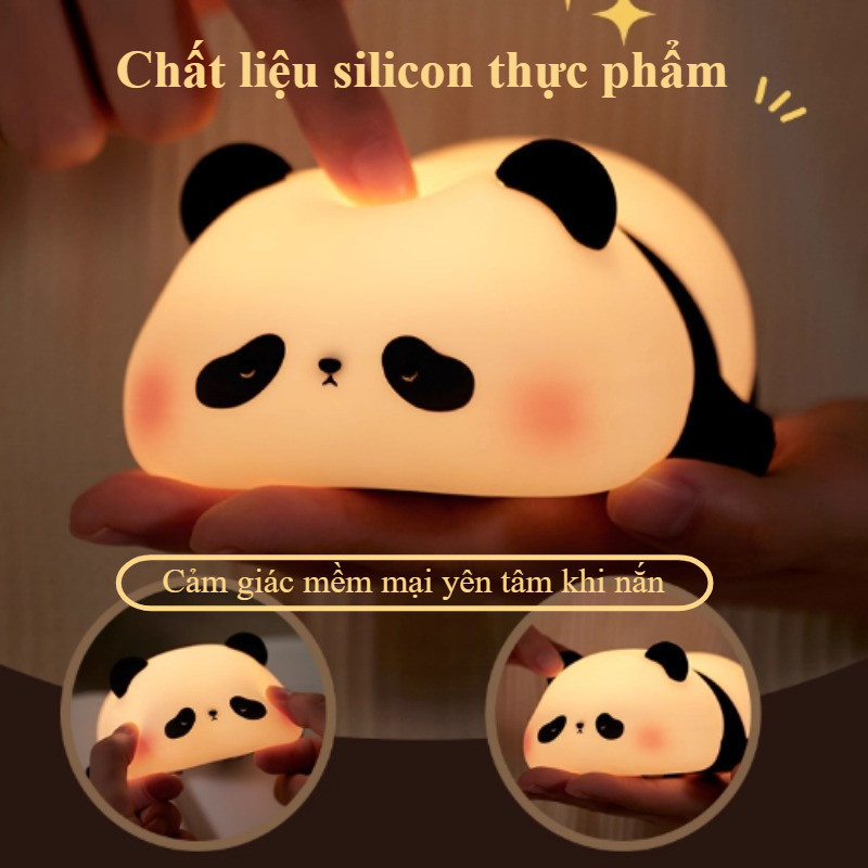 Đèn ngủ silicon panda ngộ nghĩnh dễ thương, 7 Mức độ sáng, Chất liệu silicon an toàn, quà tặng đáng yêu