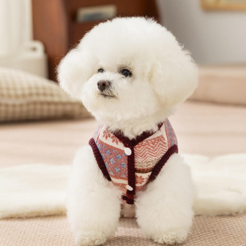 【Ready Stock】 Pet Clothing Small and Medium-Sized Dogs Teddy Bichon Autumn and Winter Warm Cat Traction Snowflake Sweater Dog Clothes bfNa