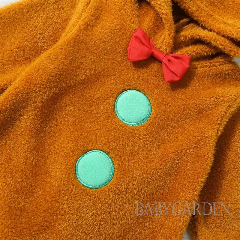 Trẻ Sơ Sinh Cho Bé Giáng Sinh Fuzzy Jumpsuit Bánh Gừng Người Dễ Thương Có Mũ Trùm Đầu Áo Liền Quần Trang Phục Quần Áo