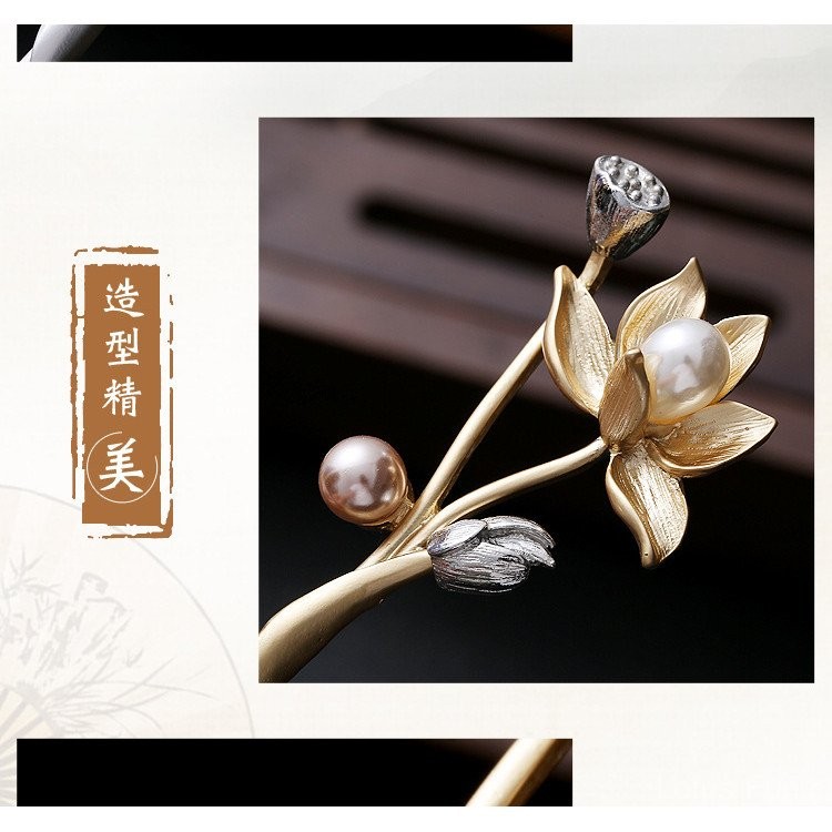 Kẹp tóc và mũ đội đầu hoa sen, thiết kế sườn xám cho trang phục truyền thống Hanfu