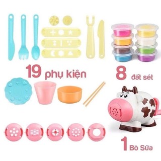Máy Làm Đất Nặn Bằng Bột Mỳ Hình Bò Sữa Cho Bé Hagykid Bộ Kèm 8 Hộp Màu Và Các Khuôn Đẹp Mặt - POPITOYS