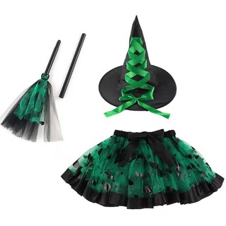Bộ Trang Phục Halloween Bí Ngô và Phù Thủy - Váy Tutu, Mũ và Chổi