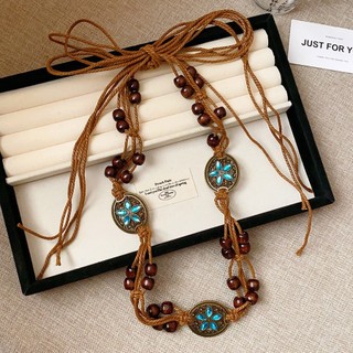 Hạt gỗ Boho với dây gai dầu - Phụ kiện thời trang đơn giản gồm dây nịt và vòng cổ