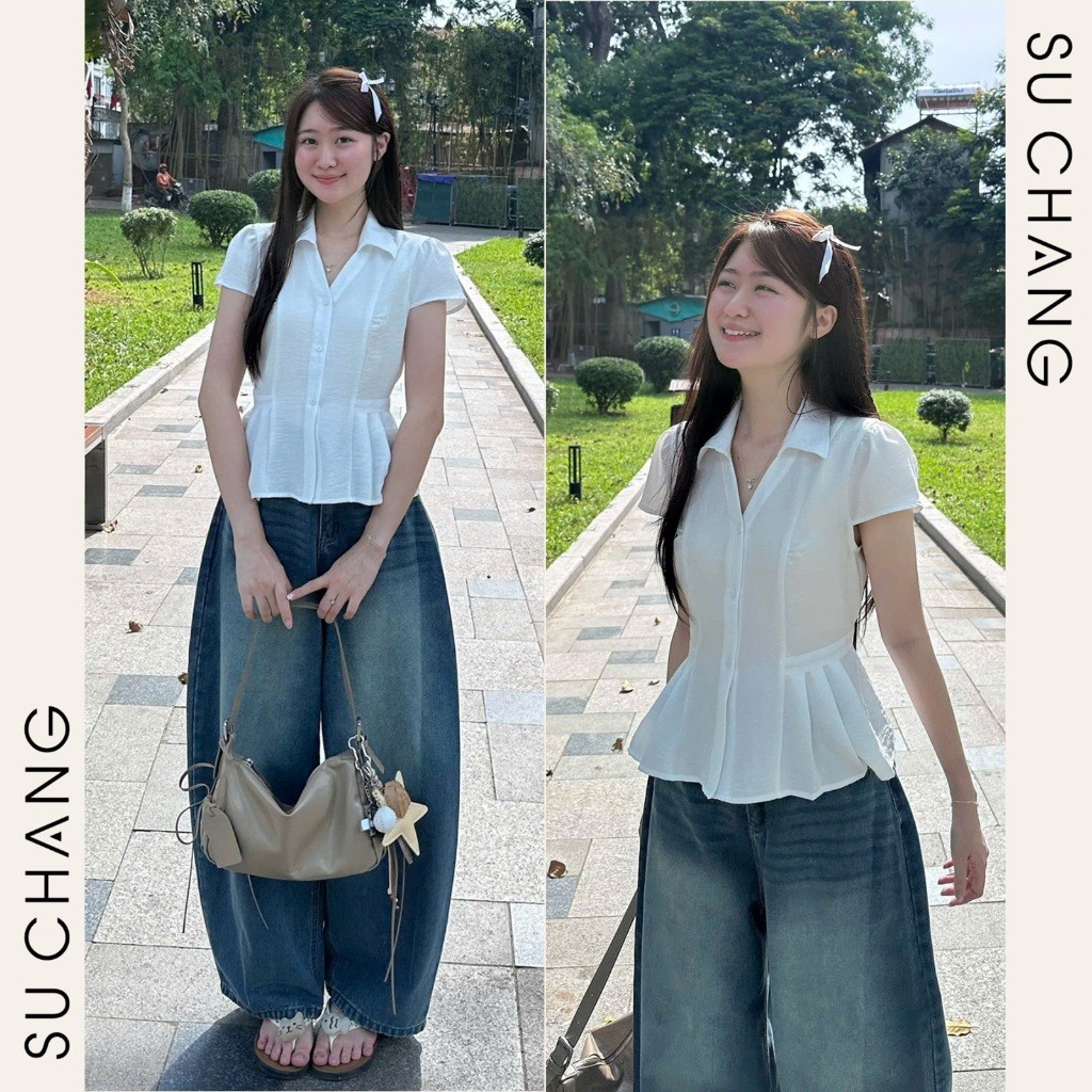 Áo Sơ Mi Gân Dọc Xếp Li Hai Bên Buộc Eo A917 Su Chang Thời Trang Nữ
