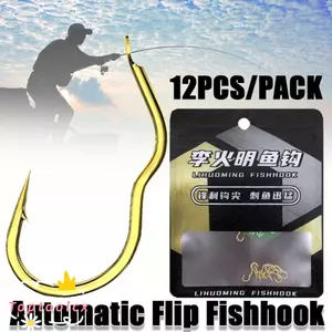 TOPTOOLCX 12 Cái / gói Móc Câu Cá Vàng, Móc Cá Lật Tự Động Chống Trơn Trượt, Dụng Cụ Câu Cá Bằng Thép Carbon Cao