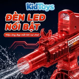 Đồ Chơi Phun Nước Điện M416 Đỏ Nâng Cấp KidToys - Tự Động Phun Nước, Có Đèn LED Vui Nhộn