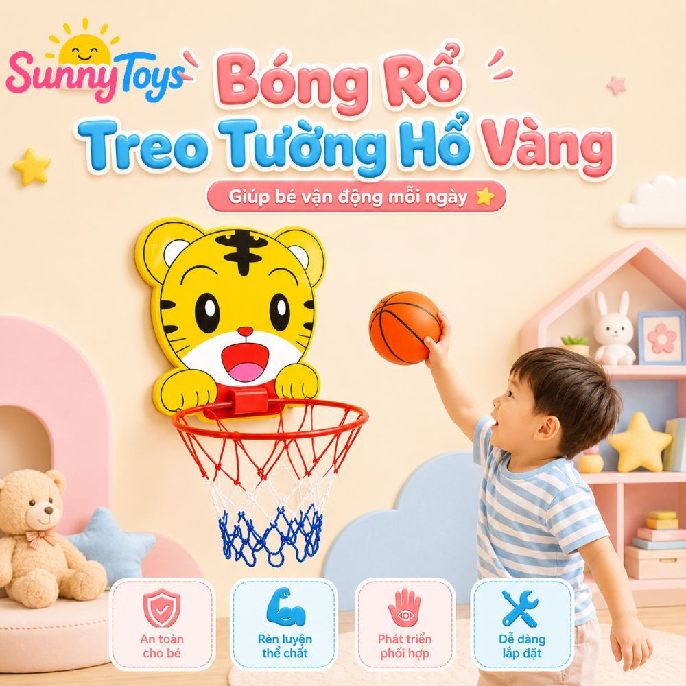 Đồ Chơi Bóng Rổ Mini SunnyToys Hình Ếch Xanh, Hổ Vàng - Kèm Bóng Và Bơm Cho Bé Tập Ném