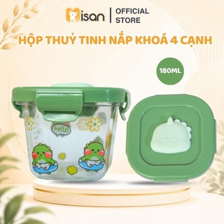 Hộp trữ đồ ăn dặm thủy tinh cho bé MISAN 180ml có vạch chia, hộp trữ đông thực phẩm chống tràn