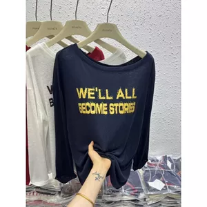 Milyfashion Cổ Áo Đeo Ngang Không Dây In Chữ Rời Ôm Hơn Nhìn Dài Tay Mỏng T Mùa Hè Thường Ngày Phù Hợp Với JHTP