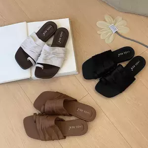 TT Thường Ngày Xếp Ly Flip-Flops Giày Nữ Đế Mềm Chống Trơn Trượt Mũi Vuông Dép