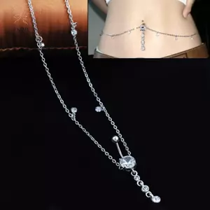 HNKMP 1 Bụng Chians Dangle Áo Pha Lê Rốn Thanh Mạ Bạc Dây Xích Bụng.