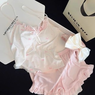 [Pre-Order]-Bộ đồ ngủ nữ chất liệu lụa băng cỡ lớn, màu hồng với miếng đệm ngực thoải mái cho mùa hè hàng fullsize mẫuới