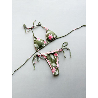 Đồ Bơi Nữ Hoa Xanh Tam Giác Cốc Dây Hai Mảnh Bikini Đồ Bơi