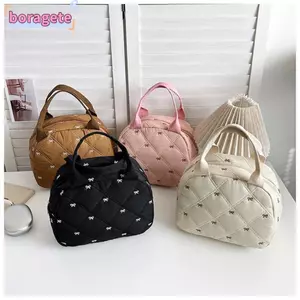 Túi đựng mỹ phẩm BORAGETE, Túi đựng đồ ăn trưa cầm tay nơ, Quà tặng túi xách dung tích lớn
