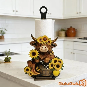 Hộp đựng khăn giấy Mặt bàn 2D Flat Highland Cow Design Hộp đựng khăn giấy cuộn đứng để sử dụng tại nhà