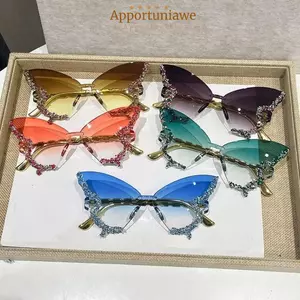 Kính râm mắt mèo IAPPORTUNIA, Kính râm bướm chống tia cực tím màu Tint, Kính râm không vành phổ biến phong cách Flash dành cho nữ