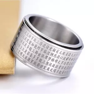 Có thể xoay!Retro Khắc Chuyển Trái Tim Kinh Nhẫn Nam Thép Titan Chỉ Số Ngón Tay Trang Sức Độc Đáo Nhẫn Đơn WZ0C