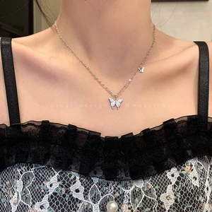 Mùa Hè Phong Cách Mới Nhấp Nháy Kim Cương Bướm Vòng Cổ Nữ Tinh Tế Niche Thiết Kế Ánh Sáng Sang Trọng Xương Đòn Dây Chuyền Hợp Kim Vòng Cổ 3C0H