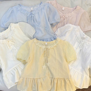 Áo Kiểu Nữ Tay Ngắn Cổ Hoa 3D Phong Cách Pháp Dáng Babydoll Viền Bèo Nhún Thanh Lịch Mùa Hè 2026 Hot Trend