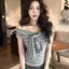 Áo thun ngắn tay sọc màu xám phong cách Hot Girl Summer Slim @