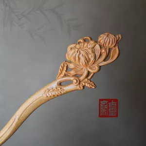 WHX [Hoa cúc] Kẹp tóc thủ công bằng gỗ đàn hương xanh Kẹp tóc Trung Quốc mới Kẹp tóc phong cách Trung Quốc Kẹp tóc cuộn phong cách cổ điển Kẹp tóc