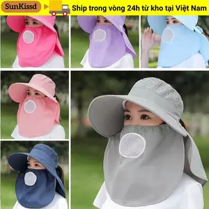 Mũ nữ SUNKISSD, Mũ chống nắng bảo vệ mặt và cổ chống tia cực tím, Ngoài trời vành rộng tai nắp ren chống nắng Mũ câu cá đi bộ đường dài