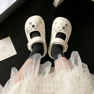 XIXITIAO Mary Jane Dép Nữ Ngôi Sao Mùa Hè Phong Cách Mới Ngoài Trời Hai Cánh Đế Dày 7cm
