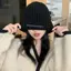 PNPIA- Mũ dệt kim đầu lớn rộng Unisex Mohair Mũ len Patch Mặt hoang dã Mũ lạnh ấm áp nhỏ Mái vòm Mũ đàn hồi cao Quần áo Collocation