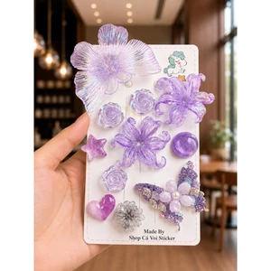💜 Set Charm Resin Hồ Điệp Tử Đinh Hương Hoa Pha Lê Tím Ánh Ngọc Trái Tim Sao Trang Trí Dép Handmade Cao Cấp