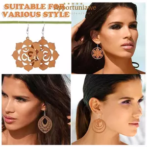 IAPPORTUNIA Bông tai làm thủ công Bông tai gỗ Bohemian Châu Phi