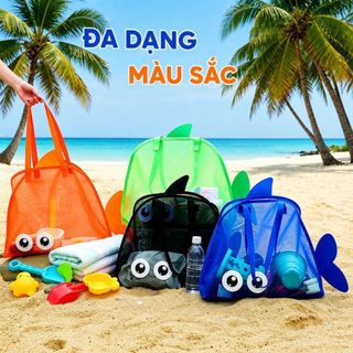 Túi Lưới Đựng Đồ Đi Biển Cho Bé Hình Cá Dễ Thương, Túi Đựng Đồ Chơi Cát, Đồ Bơi, Phụ Kiện Hồ Bơi