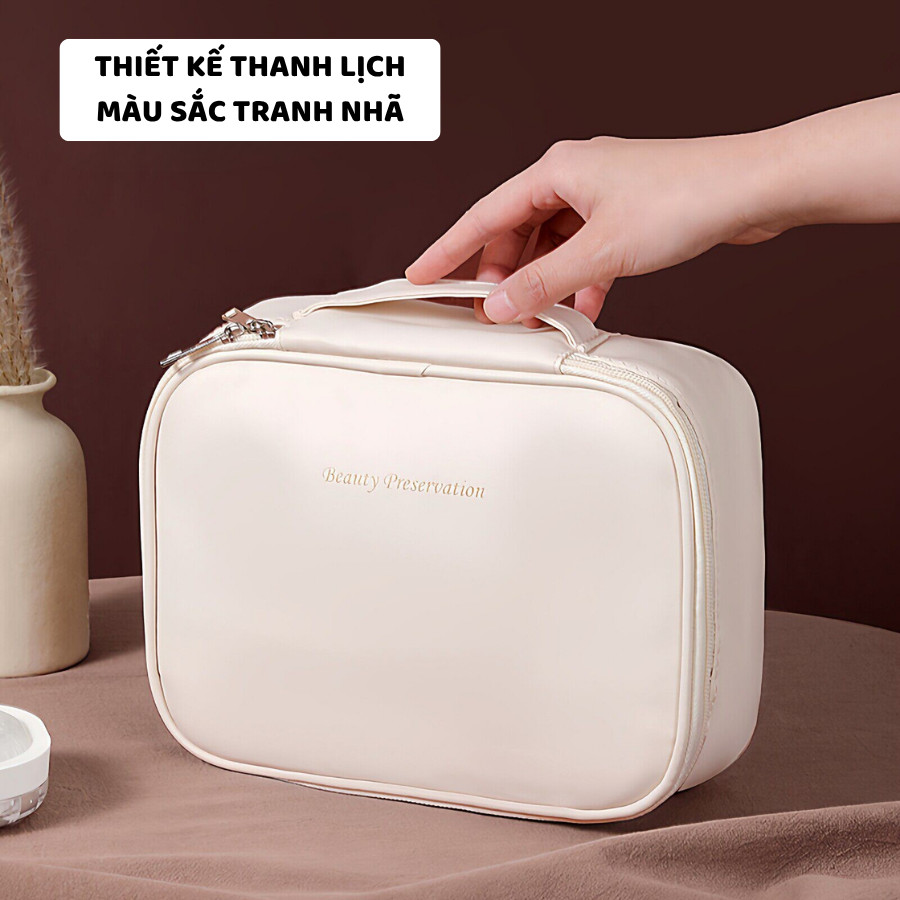 Túi Đựng Mỹ Phẩm Du Lịch ENODA HOME, Túi Đựng Đồ Makeup Trang Điểm Chia Ngăn Chất Liệu PU TUIPU005