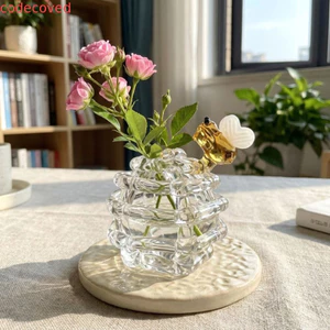 Bình thủy tinh nhỏ COCODECOVED, Bình hoa thủy canh truyền cảm hứng Zen trong suốt, Bình cắm hoa hình con ong tối giản độc đáo sáng tạo Bàn làm việc văn phòng