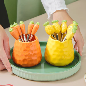 Trái Cây Nĩa Trái Cây Hộ Gia Đình Thép Không Gỉ Bảo Quản Bộ Trẻ Em An Toàn Dâu Dễ Thương Trái Cây Chọn Nĩa Trái Cây Nhỏ JVC